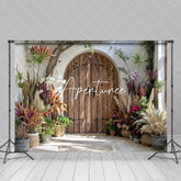 Aperturee - Aperturee Spring Sunlight Wooden Door Floral Wedding Backdrop
